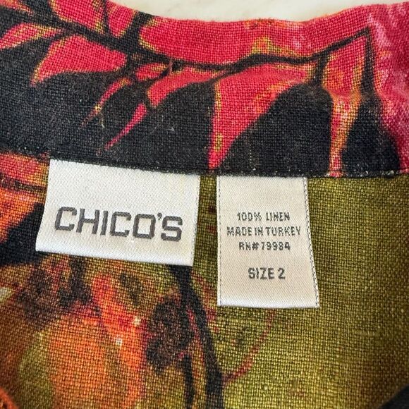 Chico’s 100% linen Shirt Jacket Multicolor tropical Floral Blazer size 2 or L - Picture 4 of 6